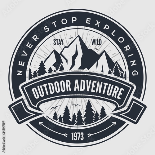 Outdoor Adventure vintage label, badge, logo or emblem. Vector illustration.