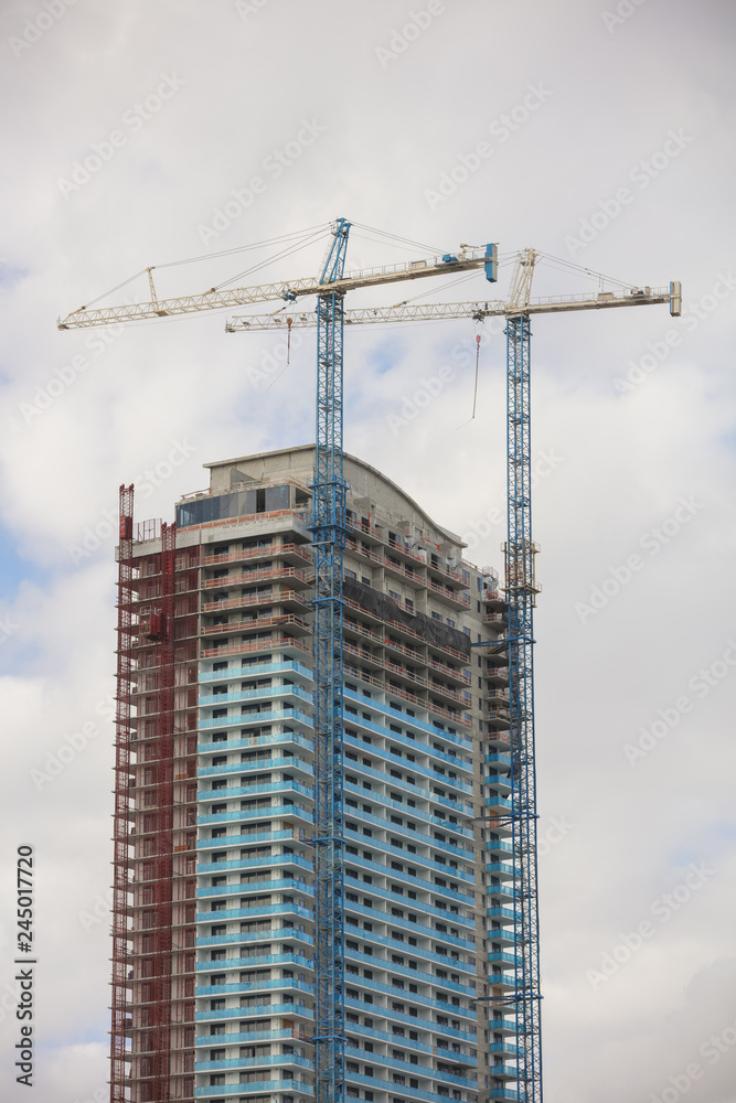 Tower construction with cranes