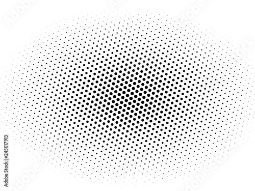 Gradient halftone background. Black white radial grunge dots texture. Pop Art circle comic pattern. Abstract radial geometric vector pattern. Template for presentation flyer, business cards, stickers