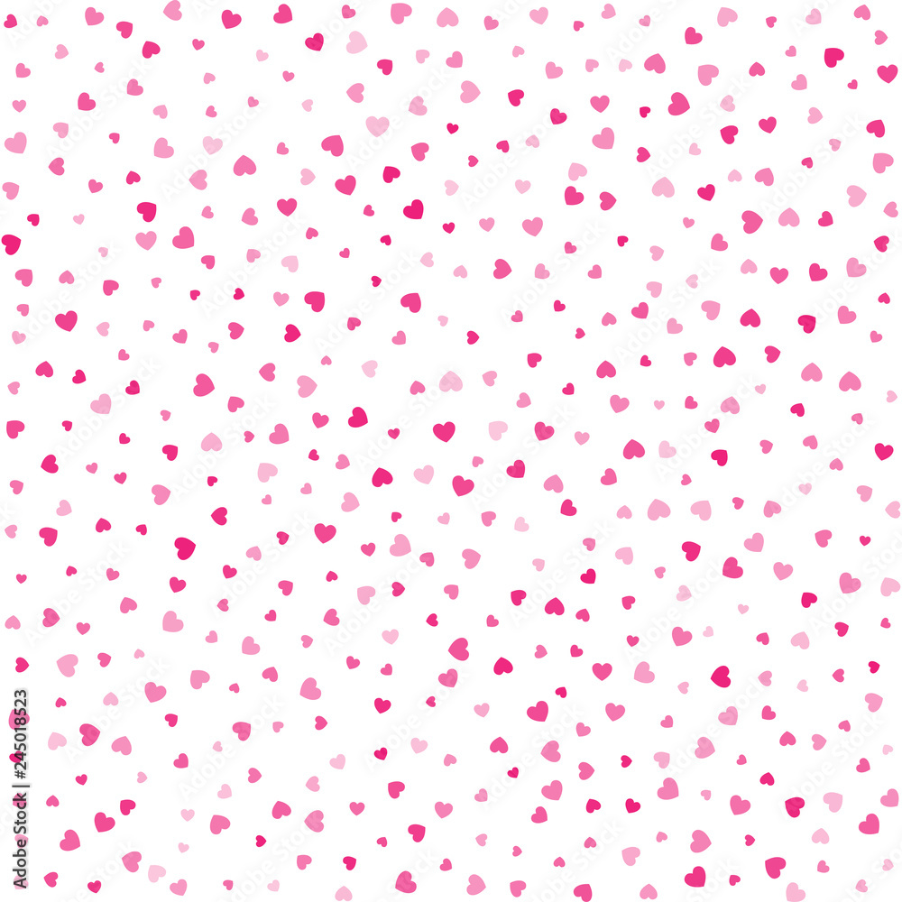 Vector Valentines day seamless pattern with pink small soft hearts isolated on white background.  Design backdrop for Wedding Invitation Card. Vector illustration EPS10