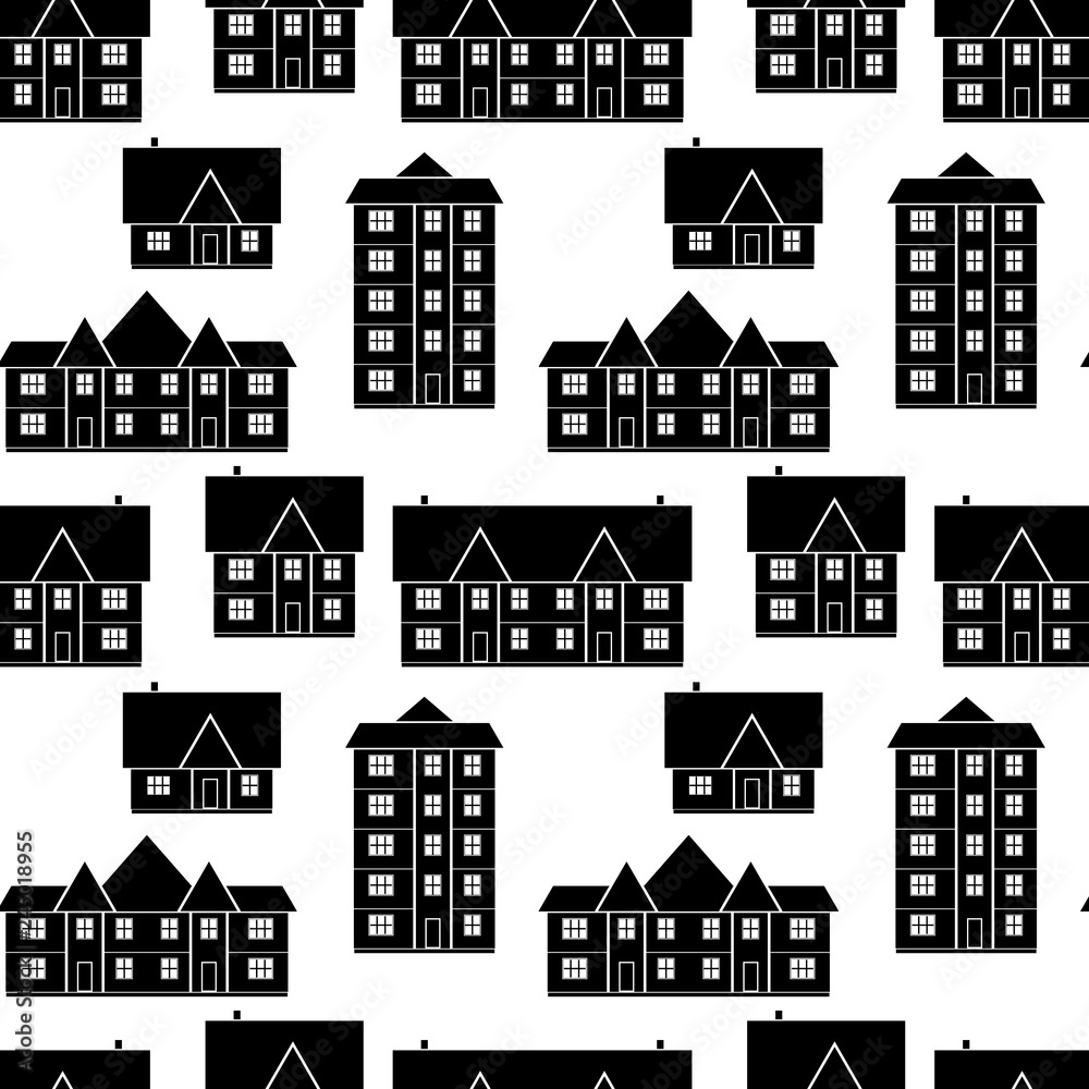 Vintage house icon set. Vector architectural seamless pattern.