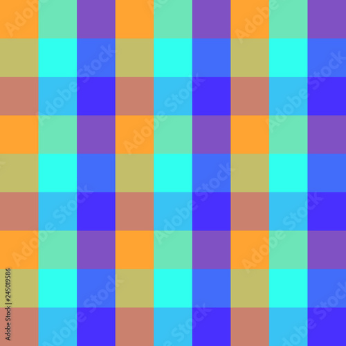 Seamless checkered plaid vector pattern geometric background colorful mosaic design made of tiled squares classic vintage retro art orange purple aqua blue