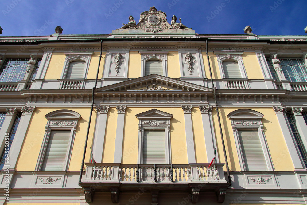 palazzo storico colorato ad asti in italia, colored historic palace in asti city in italy