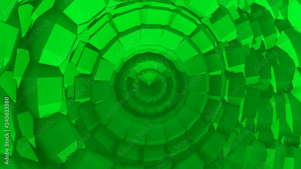 Abstract animated video with concentric rings rotating around the center from volumetric figures in green tones Abstract animated video with concentric rings rotating around the center from volumetric figures in green tones
