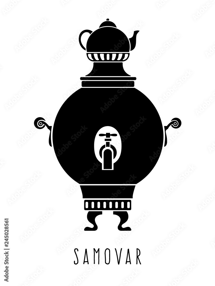 Fototapeta premium Russian samovar on an isolated background, Doodle style. Silhouette. Vector graphics
