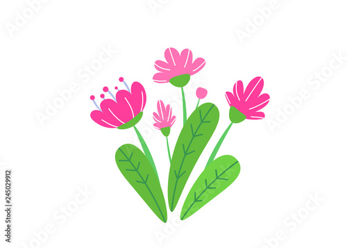 Simple bouquet vector with spring garden blooming flowers illustration. Fashion floral springtime nature plant elements isolated on white background in minimal style