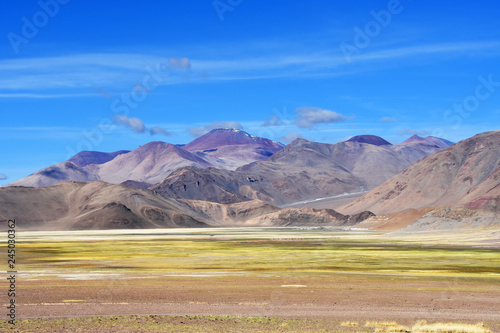 In the footsteps of Roerich's expedition. Beautiful colorful mountains in Tibet in summer , China