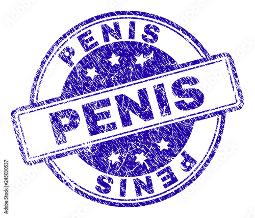 PENIS stamp seal imprint with grunge texture. Designed with rounded rectangles and circles. Blue vector rubber print of PENIS caption with grunge texture.