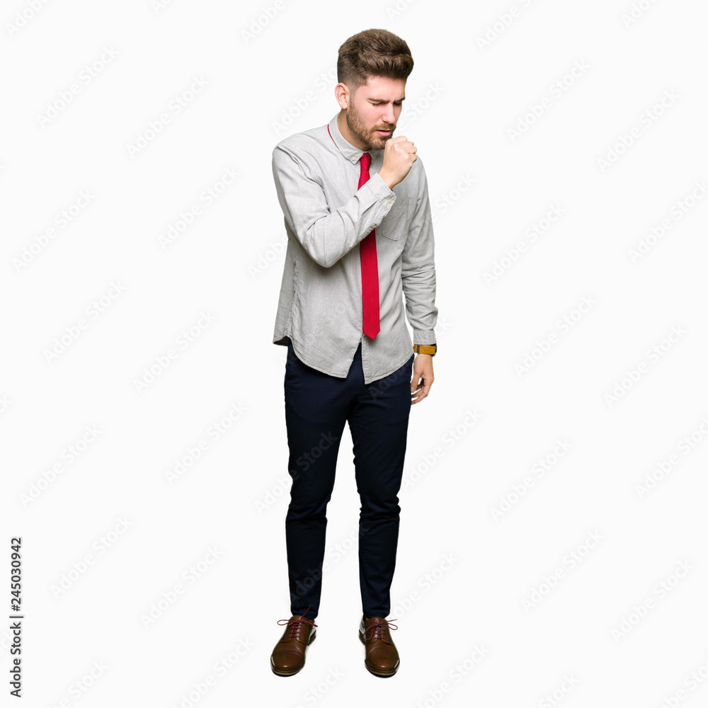 Young handsome business man feeling unwell and coughing as symptom for cold or bronchitis. Healthcare concept. Young handsome business man feeling unwell and coughing as symptom for cold or bronchitis. Healthcare concept.