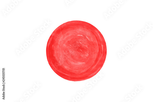 Japan Flag (Nippon-koku or Nihon-koku, The State of Japan) is an island nation in East Asia. Red round blank watercolor circle shape form isolated on white background. Template handmade technique