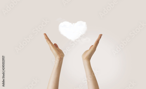 Shape from hands and heart on a white background