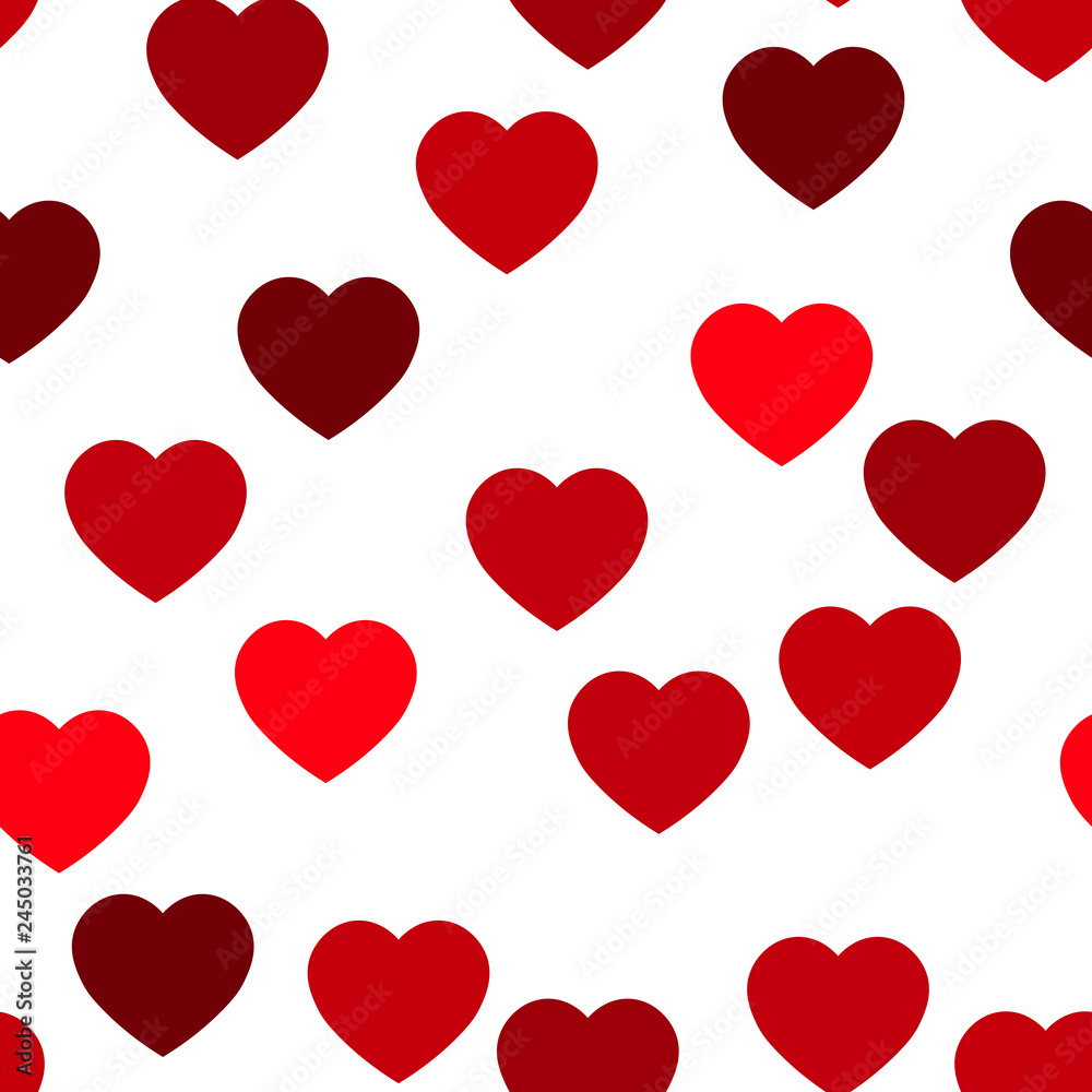 Red hearts seamless pattern. Random scattered hearts background. Love or Valentine theme. Vector illustration.