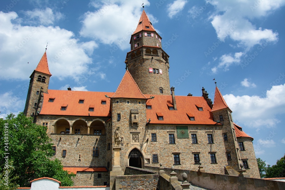 Bouzov Castle (Czech: Hrad Bouzov) is an early 14th-century fortress first mentioned in 1317. The castle has been used in a number of film productions lately, including Arabela, Fantaghirò etc.