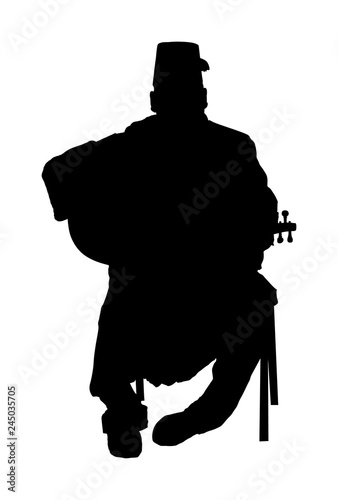 Arab man play oud, lute or mandola vector silhouette, traditional music instrument from Asia. Islamic culture. Musician from middle east. Popular street performer, tourist attraction. Oriental event