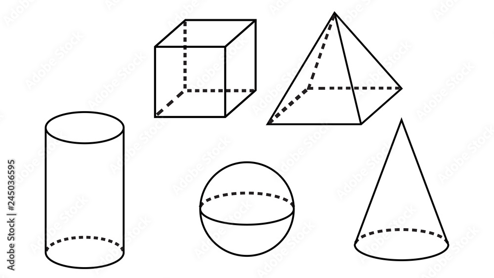 Cube et cône avec prisme triangulaire : image vectorielle de stock
