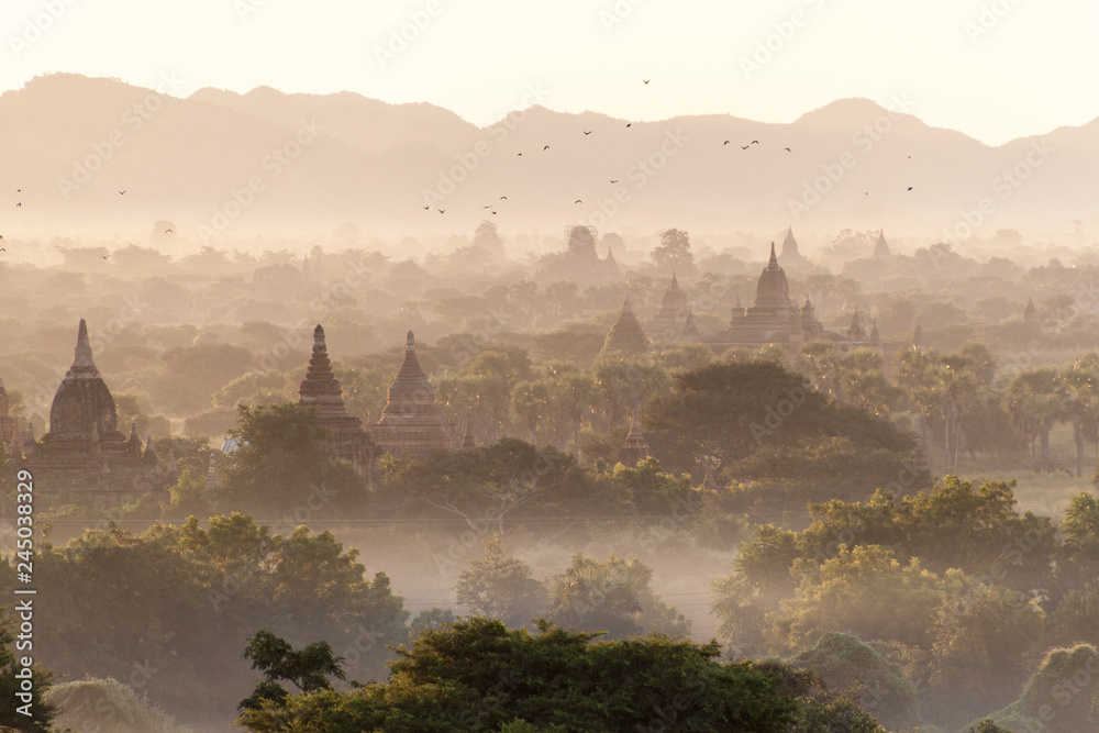 Skyline of temples in Bagan, Myanmar