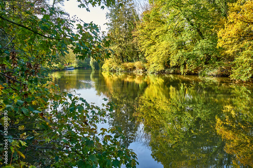 Autumn Colours At Belgian Countryside - View Of A Channeled River Bank