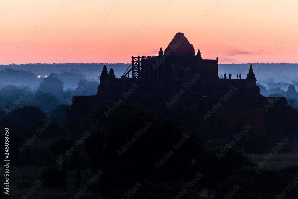 Silhouette of Pyathada Paya temple in Bagan, Myanmar