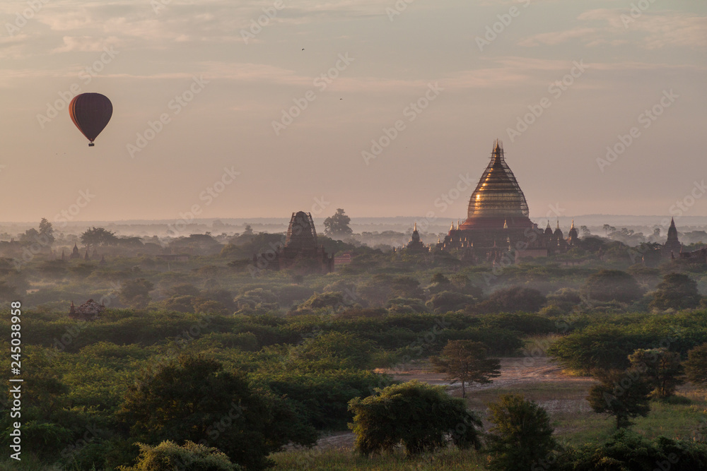 Balloon and Dhammayazika Pagoda in Bagan, Myanmar
