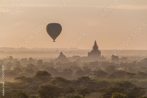 Balloons over Bagan and the skyline of its temples, Myanmar