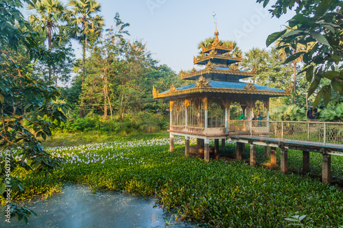 Small shrine in a lake in Bago, Myanmar