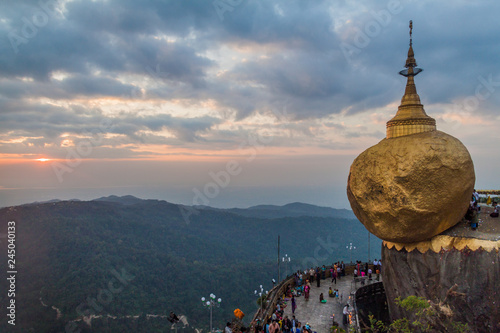 MT KYAIKTIYO, MYANMAR - DECEMBER 11, 2016: Crowds of pilgrims visit Mt Kyaiktiyo (Golden Rock), Myanmar