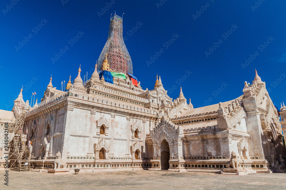 Ananda temple in Bagan, Myanmar. The temple is partially covered by scaffolding, as it was damaged by 2016 earthquake. Ananda temple in Bagan, Myanmar. The temple is partially covered by scaffolding, as it was damaged by 2016 earthquake.
