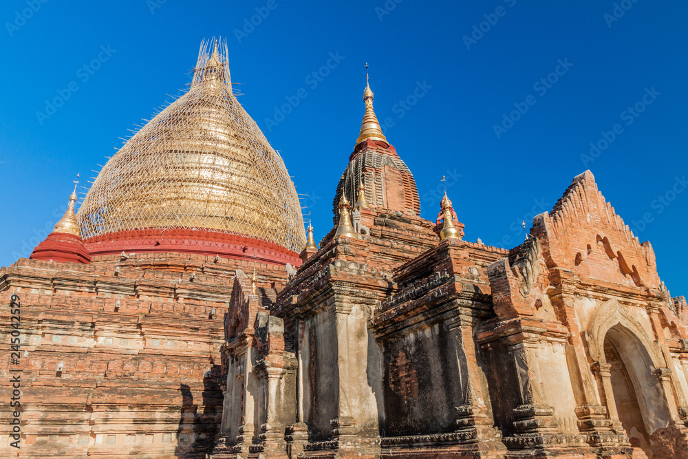 Dhammayazika Pagoda in Bagan, Myanmar. Pagoda is under a scaffolding because of repairs after the earthquake of 2016.