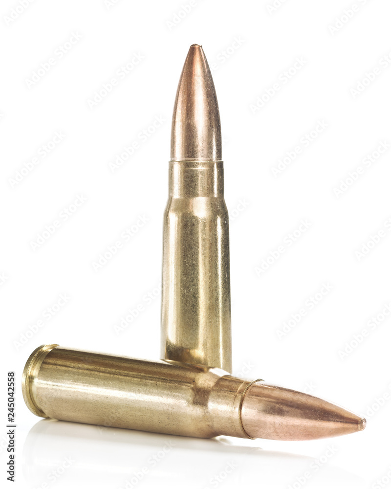 Rifle ammunition isolated on white background