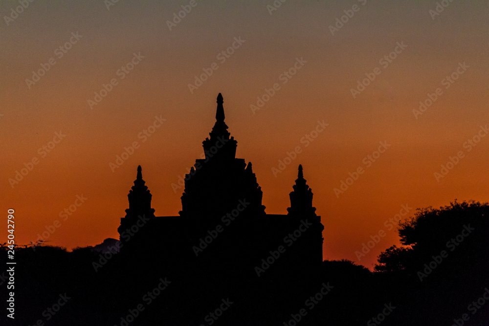 Silhouette of a temple in Bagan, Myanmar