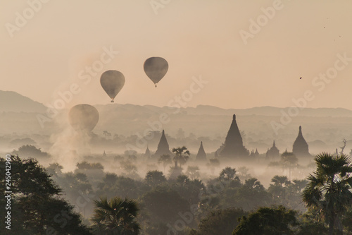 Balloons over Bagan and the skyline of its temples  Myanmar