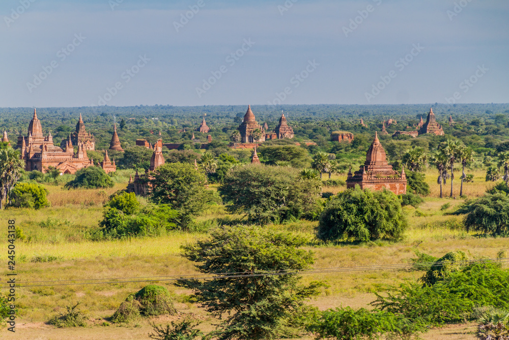 Skyline of temples in Bagan, Myanmar.