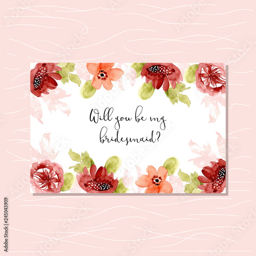 bridesmaid card with sweet watercolor floral frame vector de Stock | Adobe  Stock