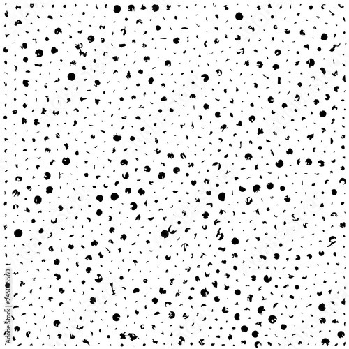 Black Seamless Pattern abstract texture with dashes or ink blobs