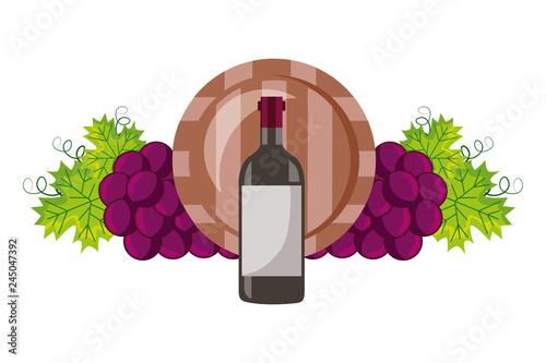 wine bottle wooden barrel grapes