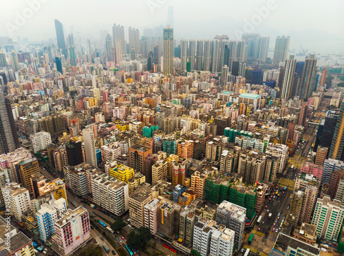 Buildings in Hong Kong. Kowloon district. Aerial view photo
