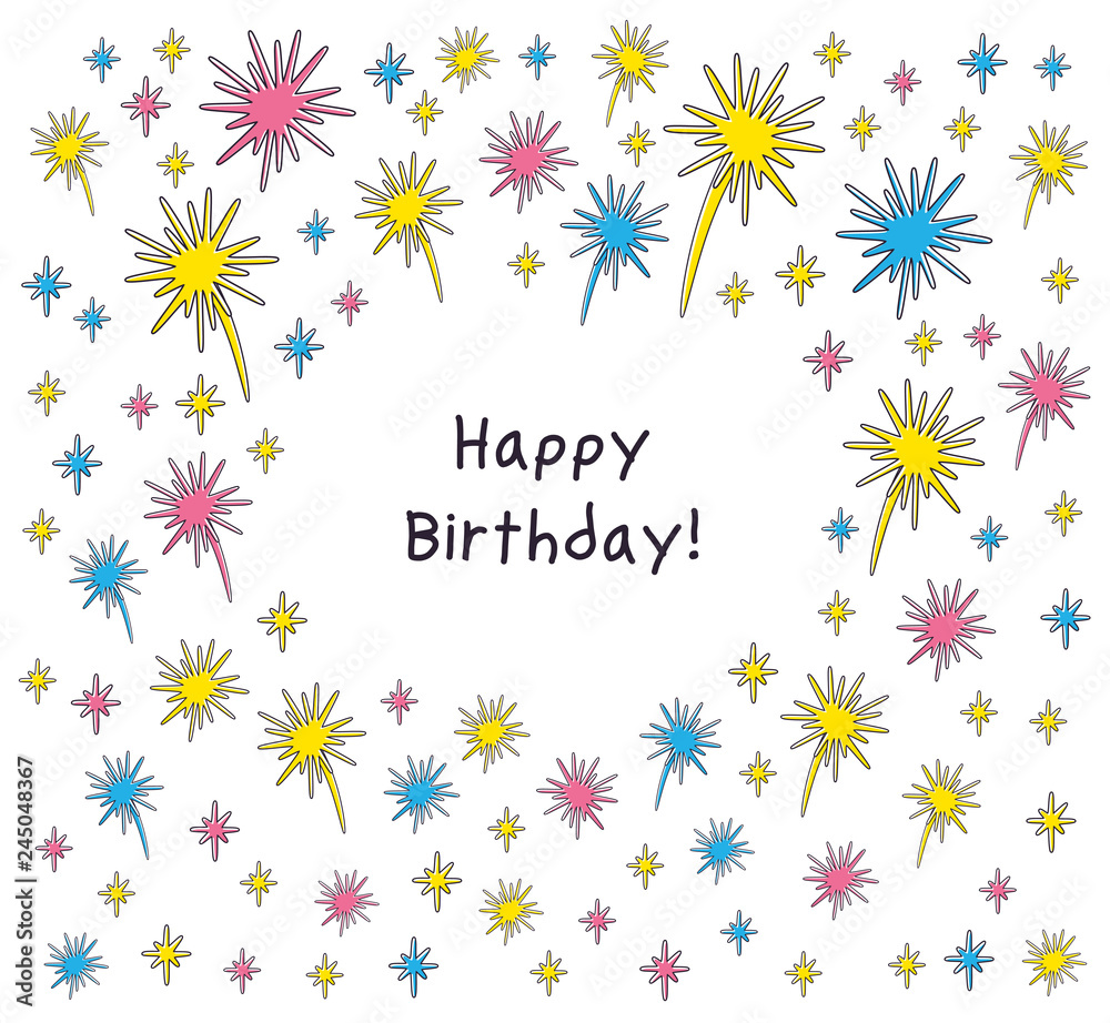 Holiday fireworks frame background, happy birthday card or banner design template. Holiday fireworks frame background, happy birthday card or banner design template.