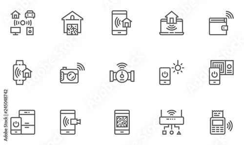 Internet of Things, Smart House Vector Line Icons Set. Data Transmission, Identification Means, Area Network. Editable Stroke. 48x48 Pixel Perfect.