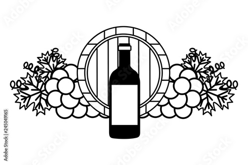 wine bottle wooden barrel grapes