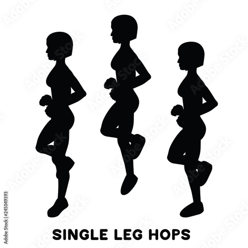 Single leg hops. Jumps. Sport exersice. Silhouettes of woman doing exercise. Workout, training.