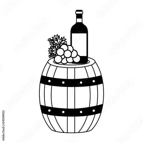 wine bottle wooden barrel grapes