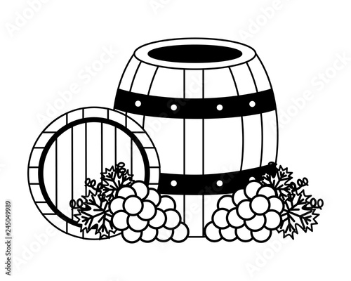 wooden barrels bunch fresh grapes