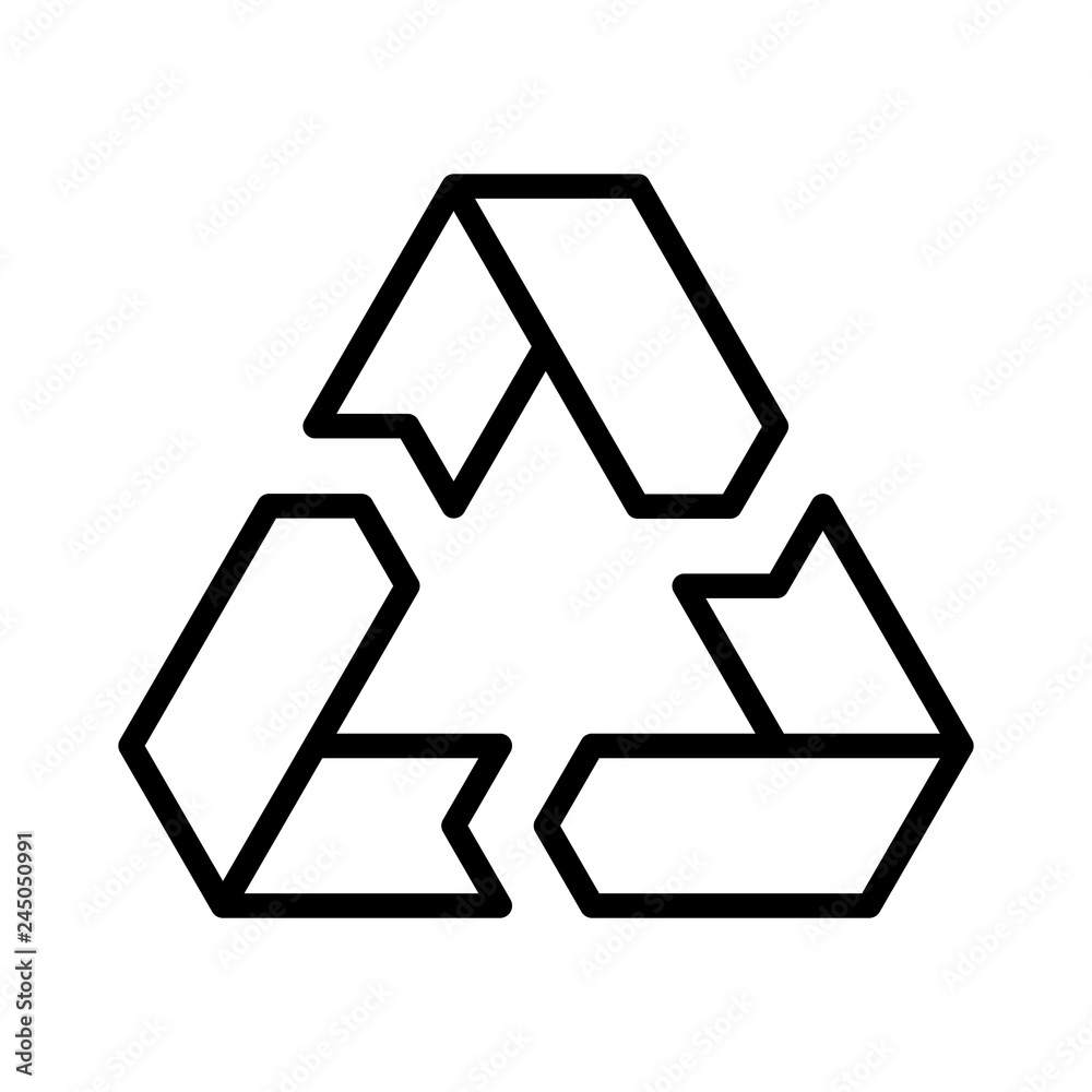 Recycling symbol. Environmental or ecological symbol. Simple flat vector icon. White sign with black outline. Recycling symbol. Environmental or ecological symbol. Simple flat vector icon. White sign with black outline.