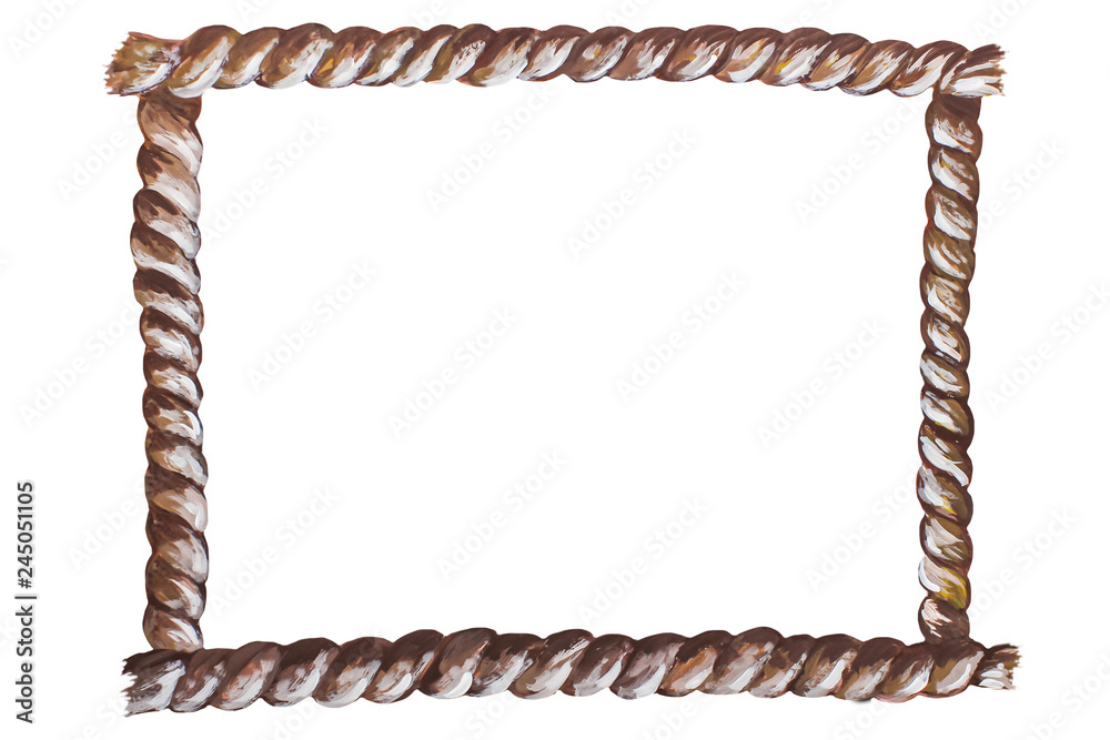 Hand drawn with acrylic paint rope rectangle frame isolated on white ...
