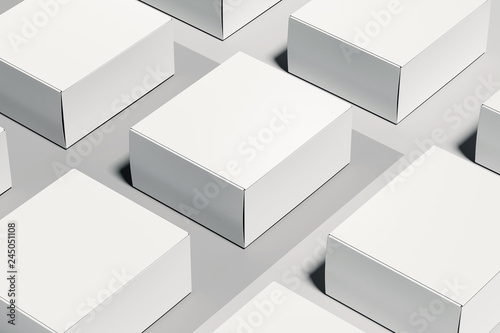 Isolated white realistic cardboard boxes on white background. 3d rendering.