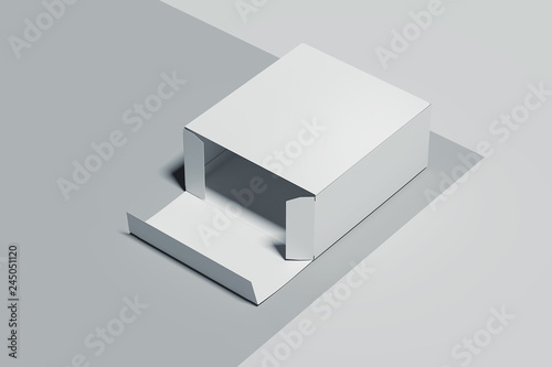 Isolated white realistic cardboard box on white background. 3d rendering.