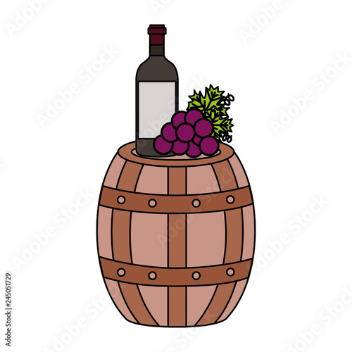 wine bottle wooden barrel grapes