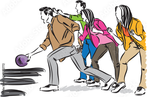 friends playing bowling vector illustration