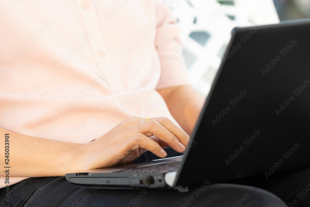 Business woman hand working and typing on laptop computer. Business woman hand working and typing on laptop computer.