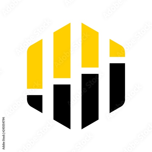 bar chart and hexagon shield vector logo